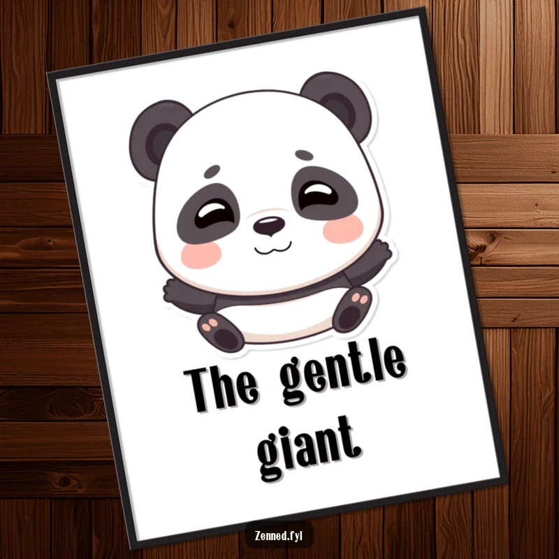 Funny digital art print of a playful panda taking deep breaths with a gentle smile, conveying peace.