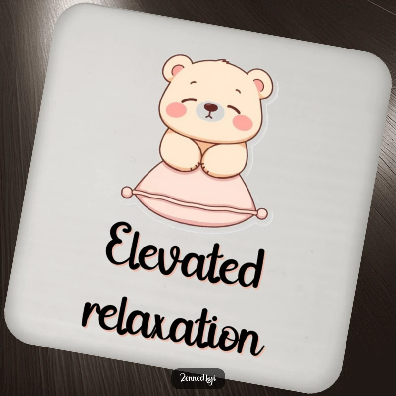 Funny coasters showcasing a serene bear floating above a cushion, protecting surfaces with peaceful and humorous charm.