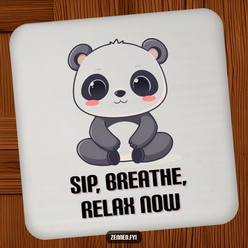 Funny Kawaii Panda Drink Coaster: A coaster featuring a focused panda character in a deep lotus pose, adding calm humor to your drinks.