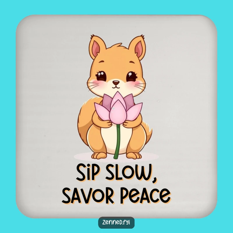 Funny Kawaii Squirrel Lotus Flower Drink Coaster - Peaceful Protection with Humorous Charm