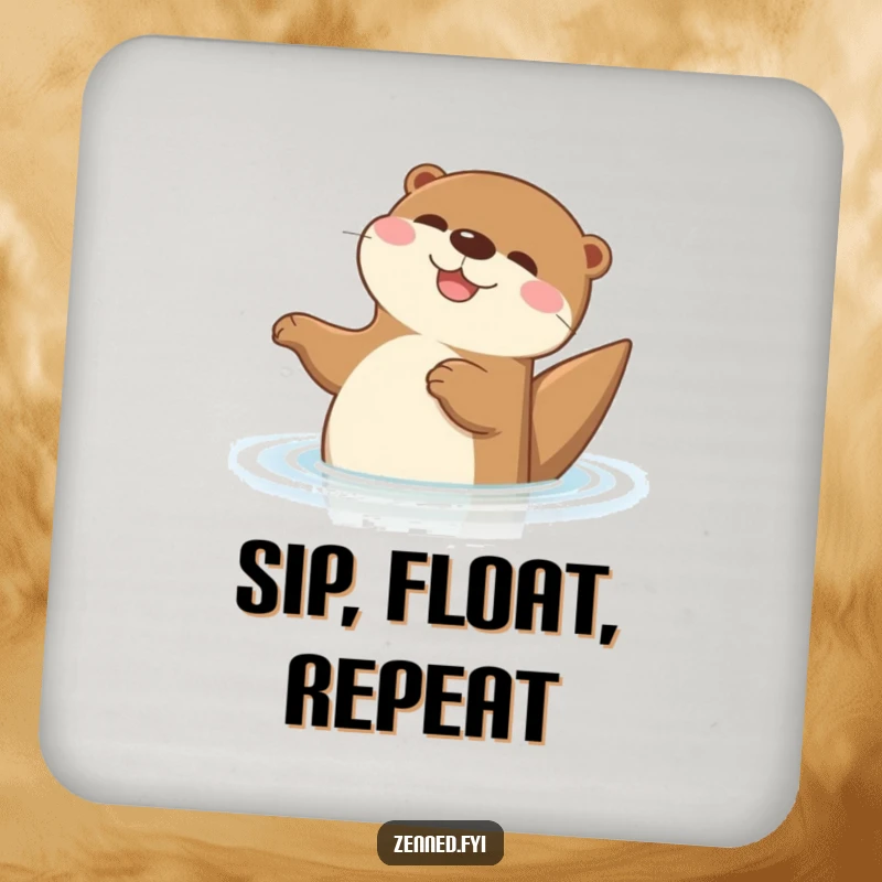 Funny Otter Drink Coaster showing a cartoon otter floating peacefully on its back, protecting surfaces with humorous charm and style.