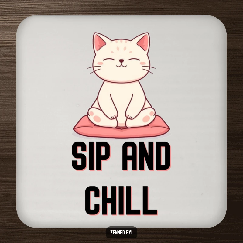 Funny Zen Cat Drink Coasters featuring a meditating cat in lotus pose, protecting surfaces with humorous charm.