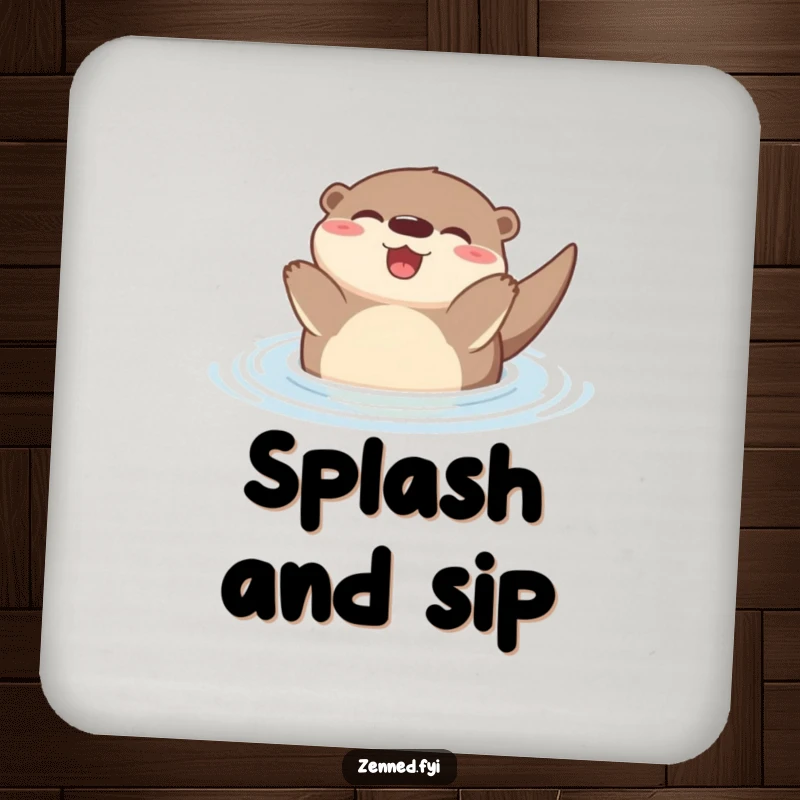 Funny Zen Otter Drink Coasters featuring a joyful otter floating peacefully, adding happy and humorous protection to tabletops.