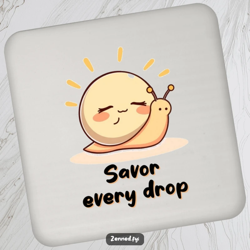 Funny Coaster showcasing a peaceful snail character with closed eyes, radiating hilarious calm and surface protection.