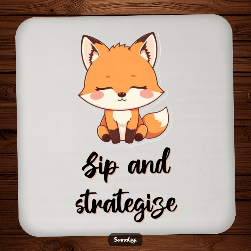 Funny Zen Fox Drink Coasters featuring a determined meditating fox, adding clever and humorous protection to tabletops.