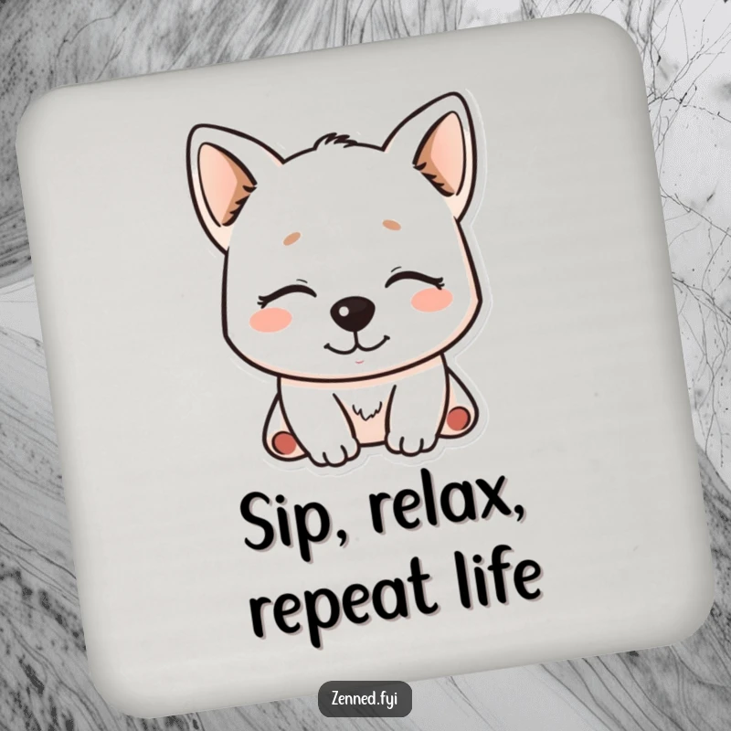 Funny Kawaii Dog Coaster featuring a serene, smiling character, protecting surfaces with adorable charm.