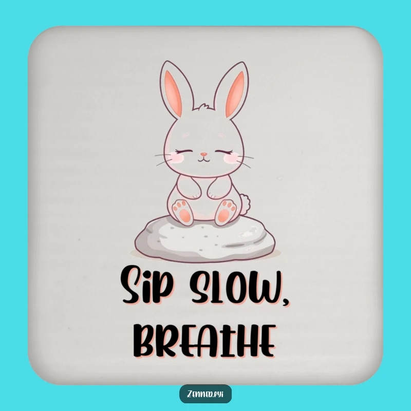 Funny Rabbit Coaster, Zen Stone Protector, Humorous Drink Accessory Gift