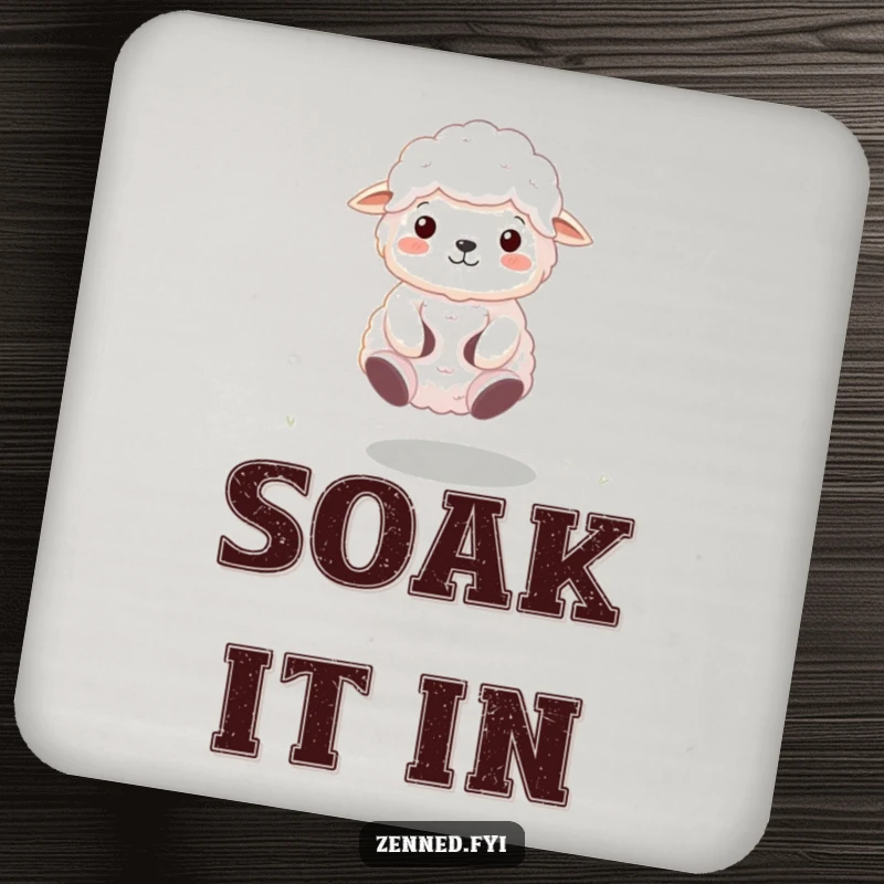 Funny Zen Sheep Drink Coasters featuring a meditating sheep floating gently, adding whimsical and humorous protection to tabletops.