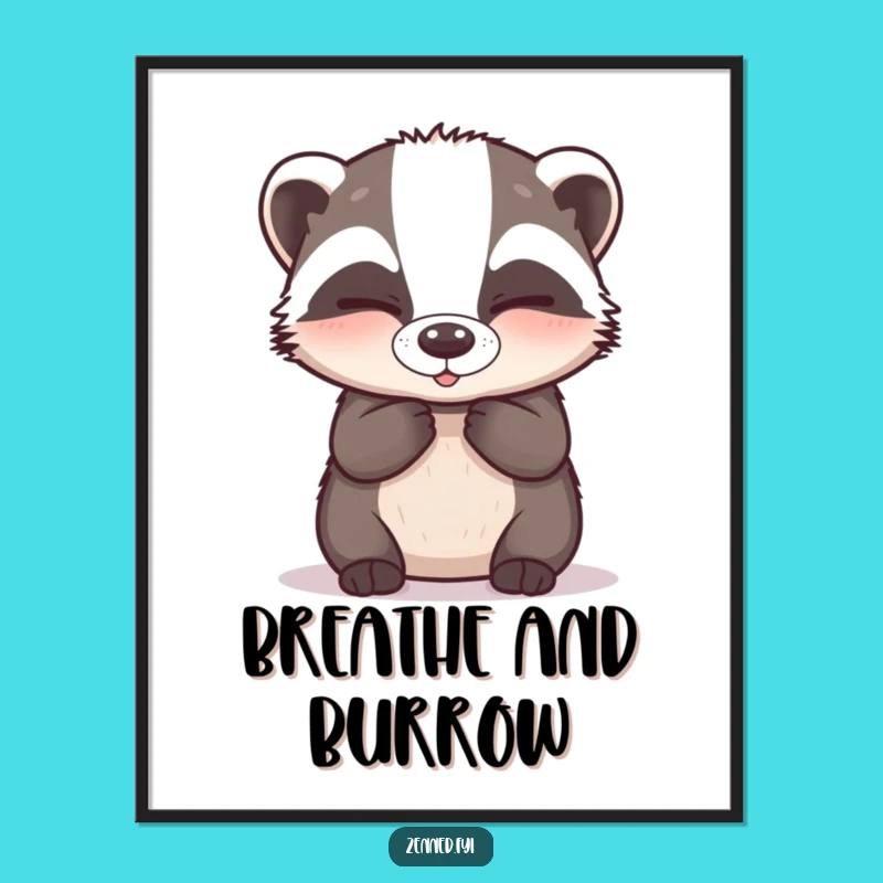 Funny Badger Breathing Poster - Hilarious Zen Art Print for Calm Spaces