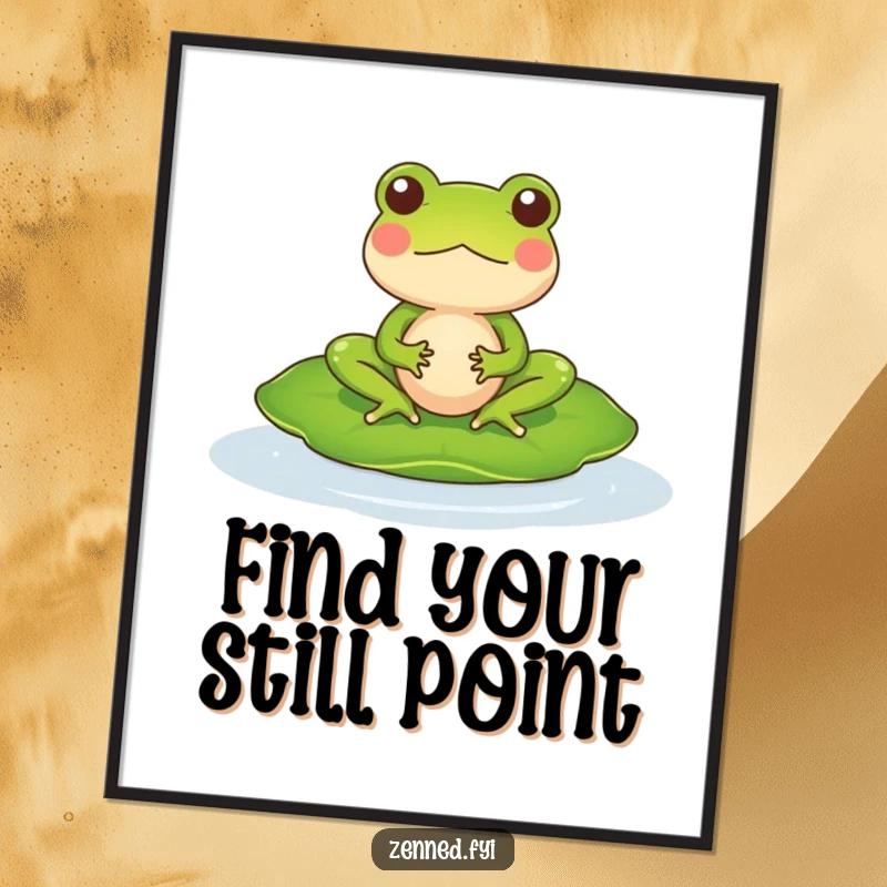Funny Poster displaying a meditating frog character floating serenely on a lily pad, offering hilarious zen wall decor.