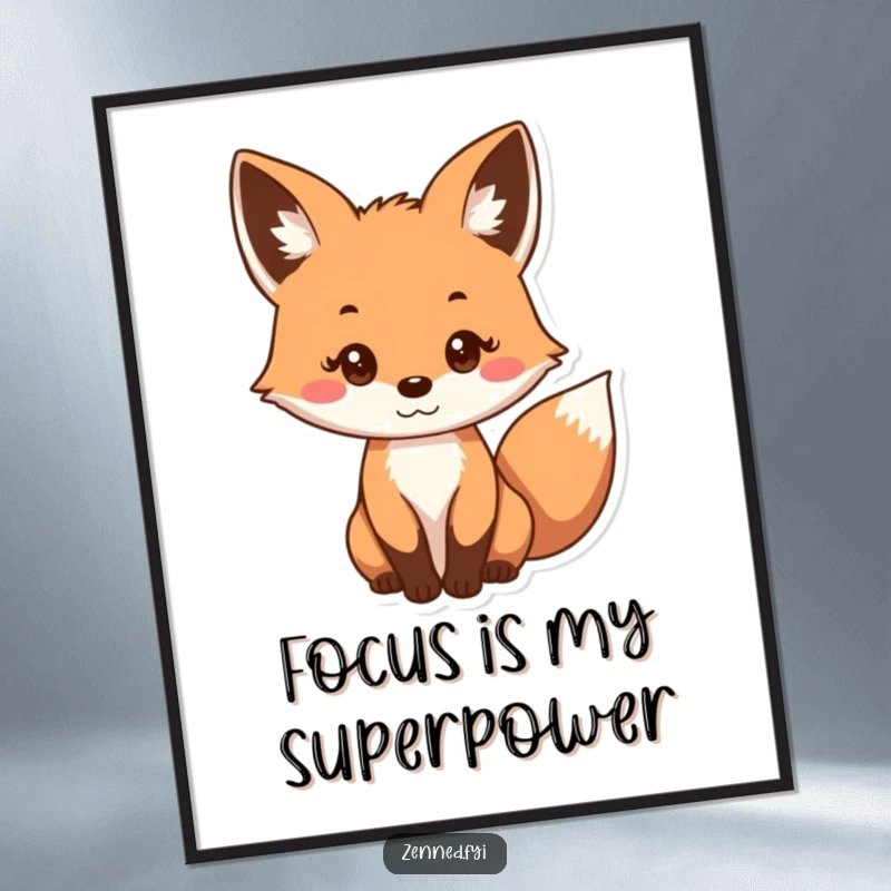 Funny poster showcasing a curious fox's gentle, focused gaze, capturing a moment of intense, humorous observation.