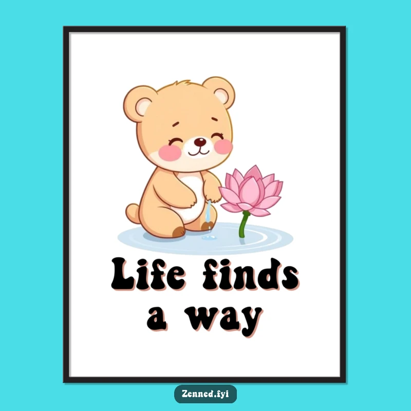 Funny Bear Cub Lotus Poster: Charming Wall Art Gift for Serenity