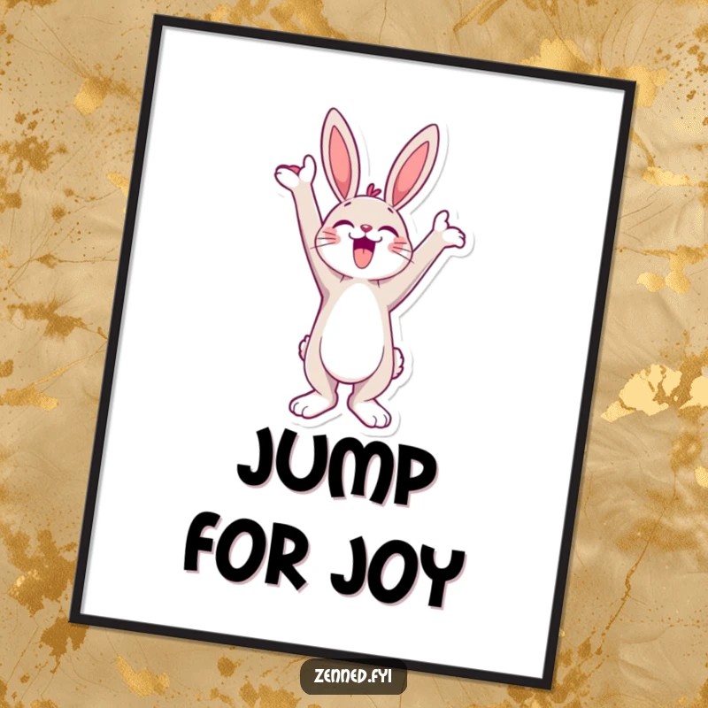 Funny Poster of a jubilant bunny character stretching towards the sky, radiating hilarious joyful wall decor.