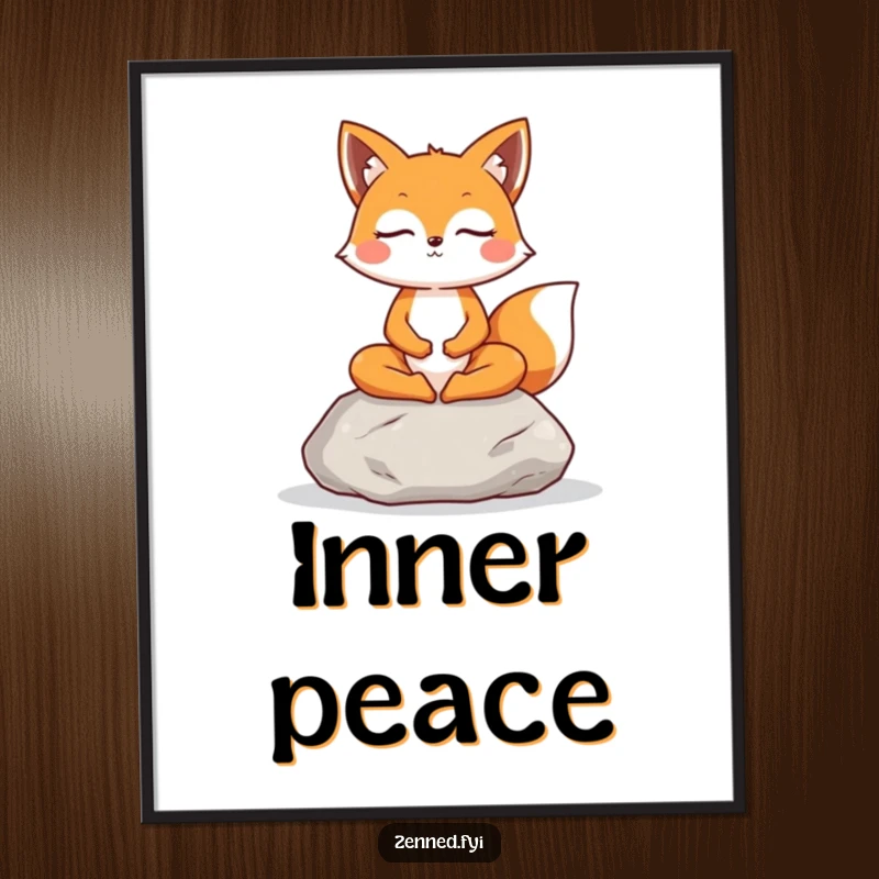 Funny Fox Poster: A cheerful fox sits in meditation on a stone, radiating calm and serene energy for peaceful decor.