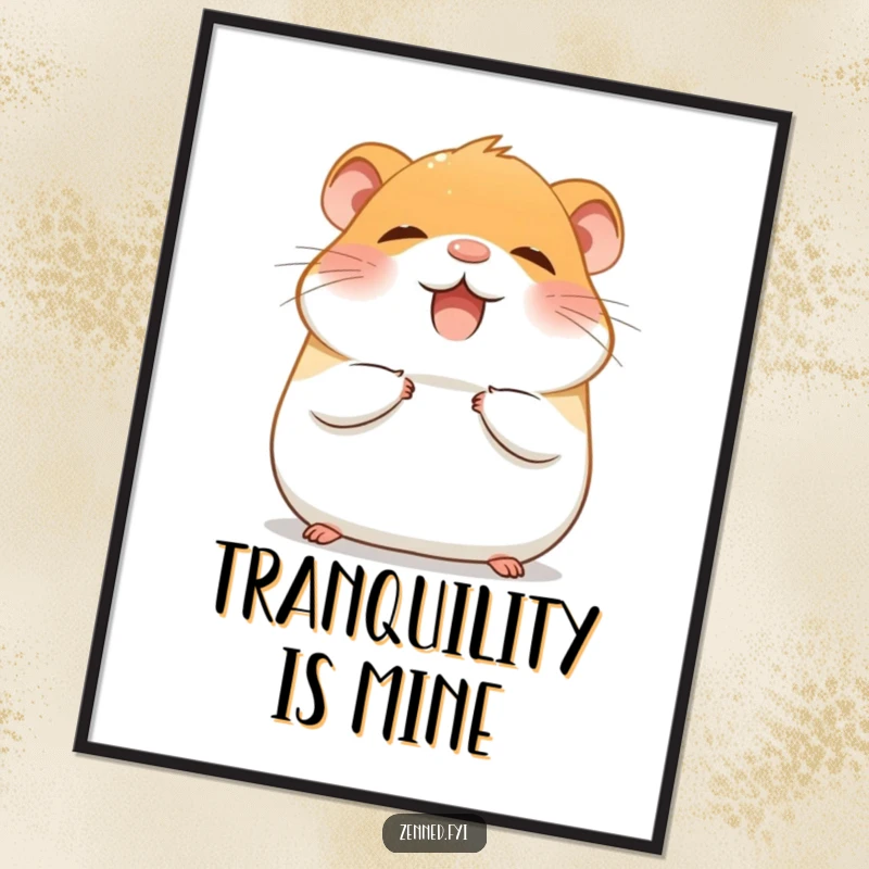 Funny Poster of a giggling hamster peacefully meditating with a tranquil, happy, and calm expression.