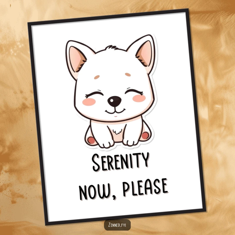 Funny Kawaii Dog Poster featuring a serene, smiling character with closed eyes, adding a peaceful element to decor.