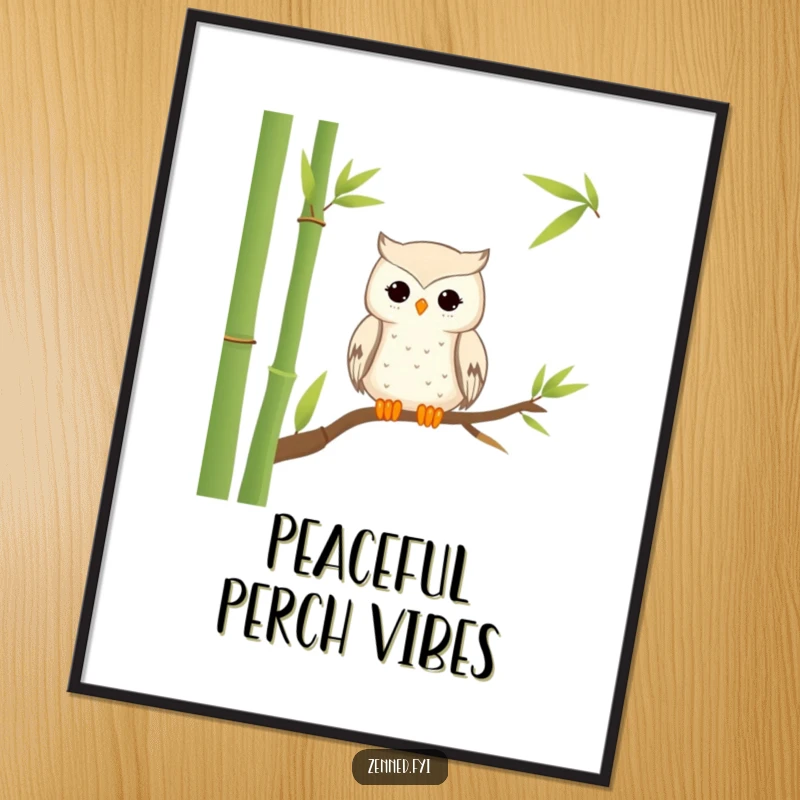 Funny Poster: A tranquil owl perched peacefully on a bamboo stalk, bringing hilarious zen to wall decor.