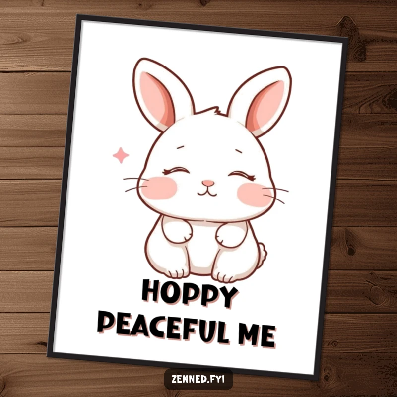Funny poster art of a peaceful rabbit with closed eyes and a faint smile, breathing gently, creating a serene and humorous ambiance.
