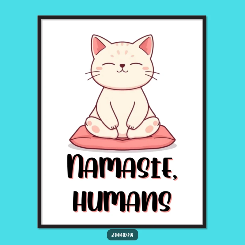 Funny Zen Cat Poster: Serene Meditation Art Print, Hilarious Yoga Decor Gift for Cat Fans