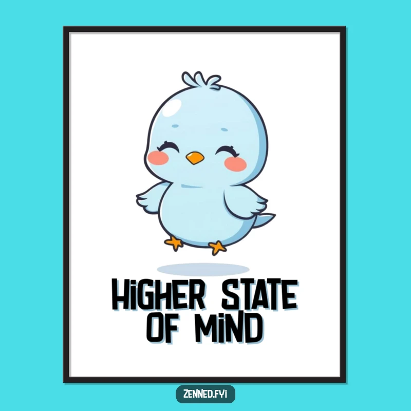 Funny Blue Bird Poster, Floating Meditation Art, Humorous Wall Decor Gift