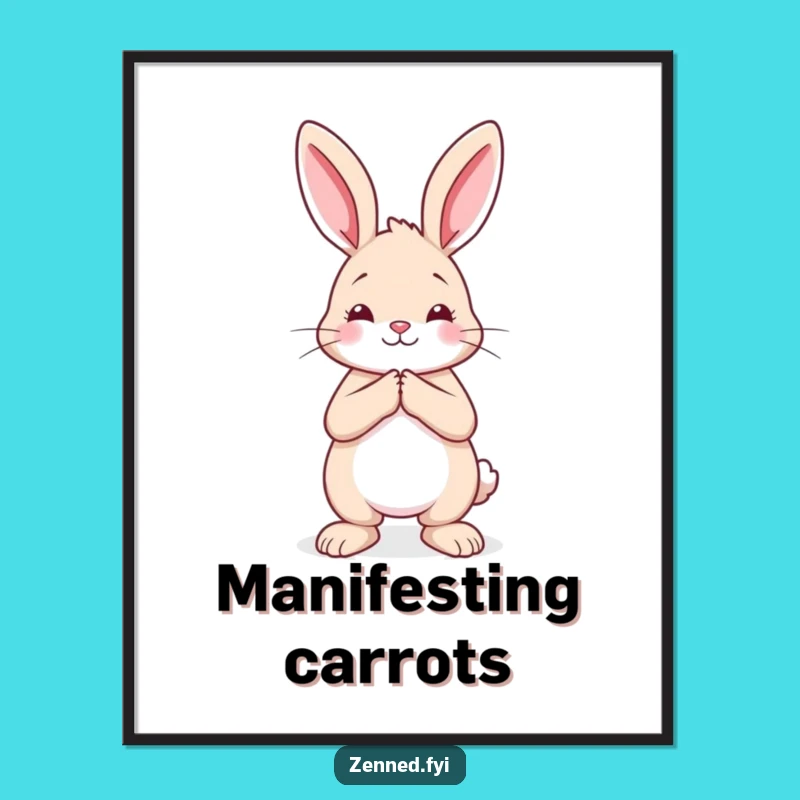 Funny Rabbit Poster - Calm Prayer Pose Wall Art Gift