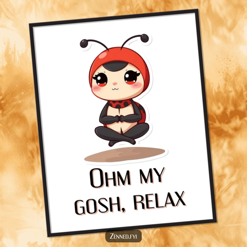 Funny ladybug poster featuring a determined red ladybug in a peaceful, cross-legged yoga pose, creating humorous and serene wall art.