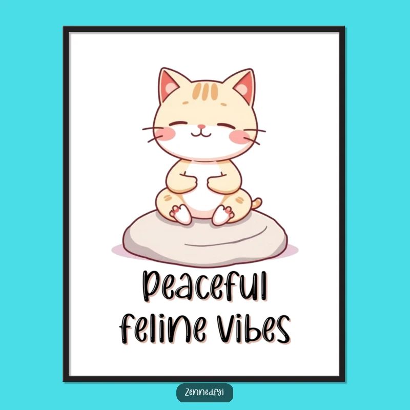 Funny Kawaii Cat Poster: Cheerful Meditator, Zen Wall Art Gift