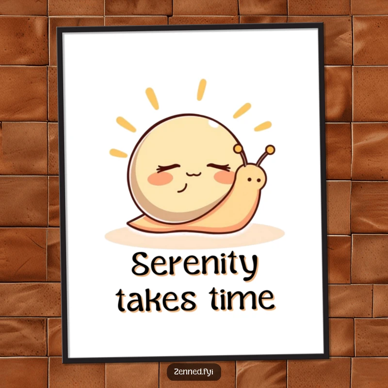 Funny Poster of a peaceful snail character with eyes closed, radiating hilarious calm and serene wall decor.