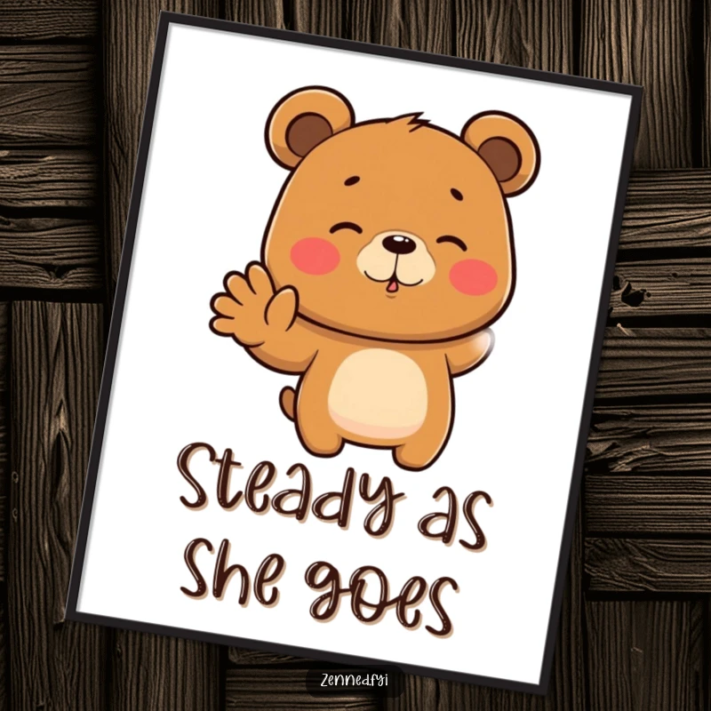 Funny poster print of a brown bear in deep meditation with a steady hand gesture, focused peaceful art, ideal funny gift.