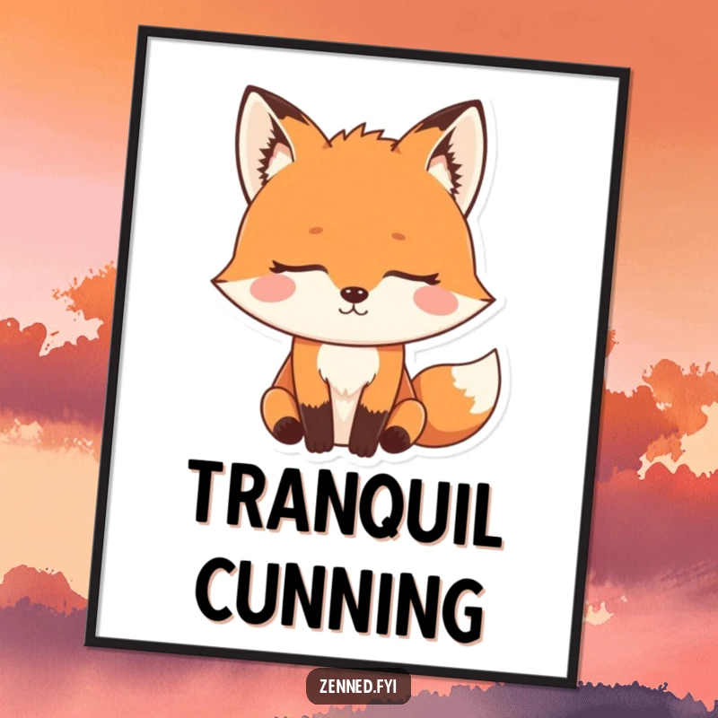 Funny Zen Fox Poster depicting a determined fox meditating peacefully, a humorous piece of focused wall art.