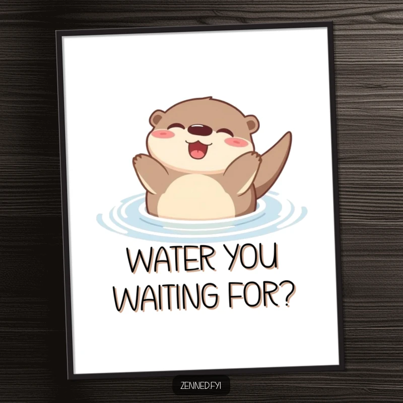 Funny Zen Otter Poster depicting a joyful otter floating peacefully on its back, a humorous piece of tranquil wall art.