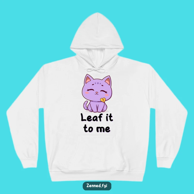 Funny Cat Leaf Hoodie: Cozy Purple Feline - Warm Meditative Comfort Gift
