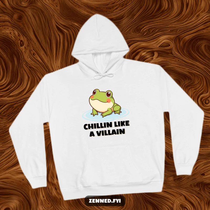 Funny frog hoodie featuring a content frog floating serenely on water. Cozy and humorous apparel for ultimate comfort.