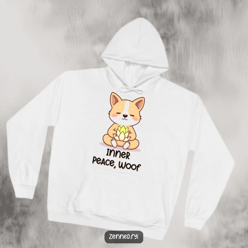 Funny Hoodie: A dog meditating peacefully next to a smiling lotus flower, offering warmth and hilarious zen.