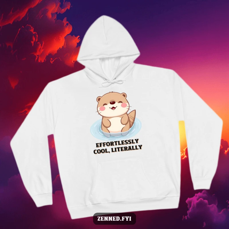 Funny Kawaii otter hoodie showcasing a content character floating peacefully, offering warmth and a humorous vibe as a great gift.