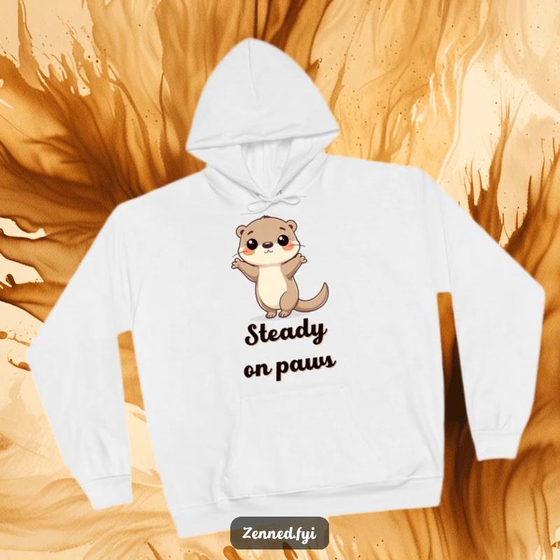 Funny Hoodie depicting a focused otter character balancing on a single paw, offering hilarious warmth and focus.