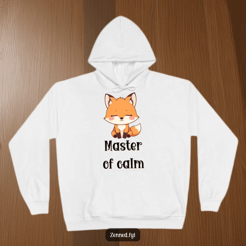 Funny Zen Fox Hoodie featuring a determined fox meditating peacefully, designed for snuggly comfort and humorous focus.
