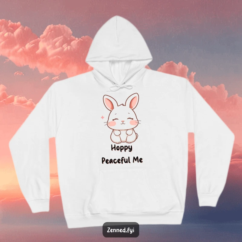 Funny and cozy hoodie featuring a peaceful rabbit with closed eyes and a faint smile, breathing gently, offering serene humor.
