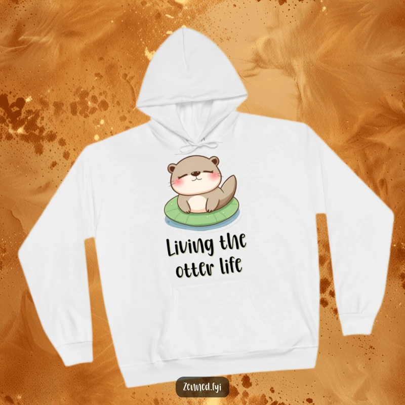 Funny otter lily pad hoodie with a content otter floating serenely on a lily pad, offering warmth and chill vibes.