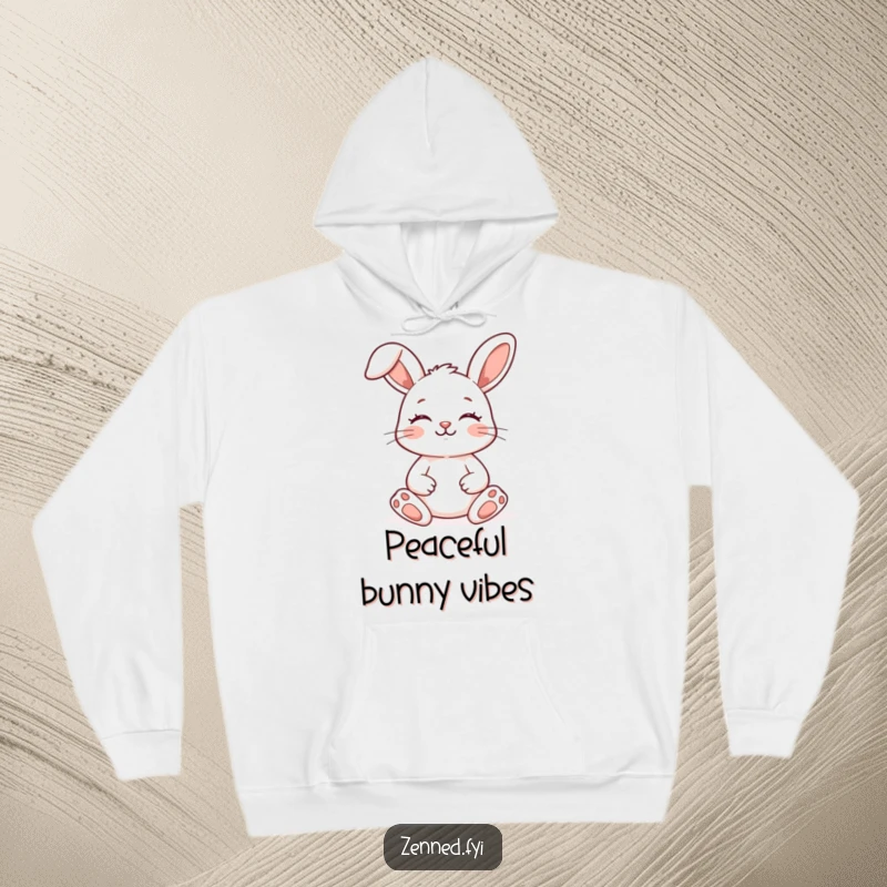 Funny Zen Bunny Hoodie featuring a smiling rabbit meditating peacefully, designed for ultimate comfort and humorous relaxation.