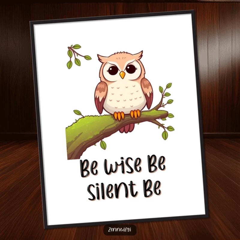 Funny Free Printable Owl Wall Art: A peaceful owl perched, offering silent, humorous wisdom for your decor.
