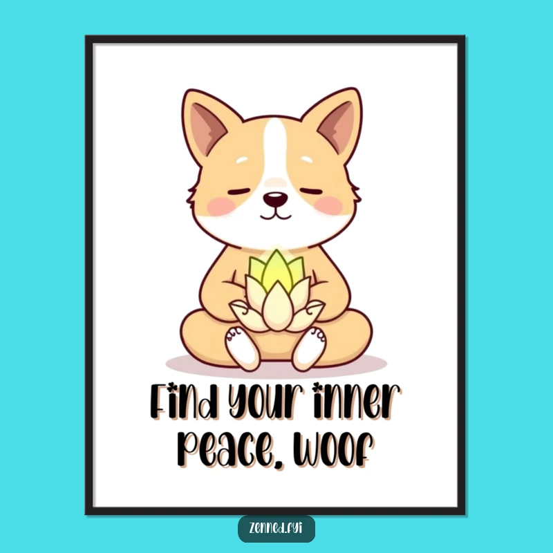 Funny Free Printable Dog Wall Art: Meditating Pup Downloadable Decor for Calm Spaces