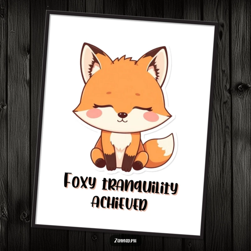 Funny Free Printable Wall Art: A determined fox with eyes closed meditating, radiating tranquility and wisdom, downloadable decor.
