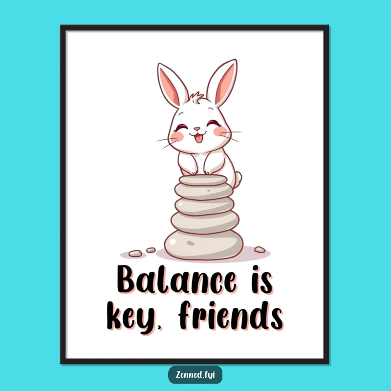 Free Printable Giggling Rabbit Art - Funny Balancing Act Downloadable Decor