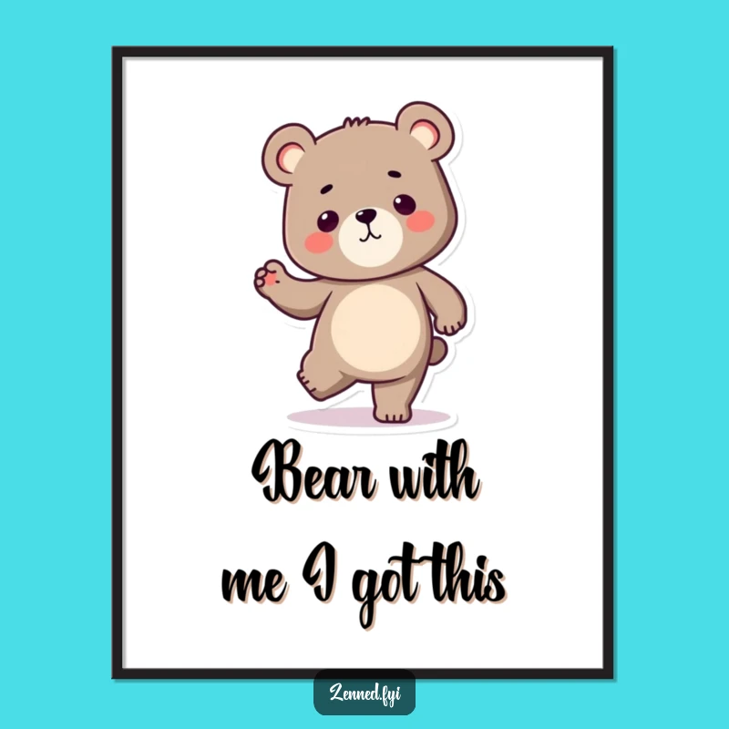 Free Printable Kawaii Bear Wall Art: Determined Yogi Decor Downloadable Art