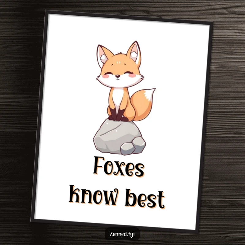 Free Printable Wall Art: Smiling fox balancing peacefully on a rock, bringing calm and zen to any room.
