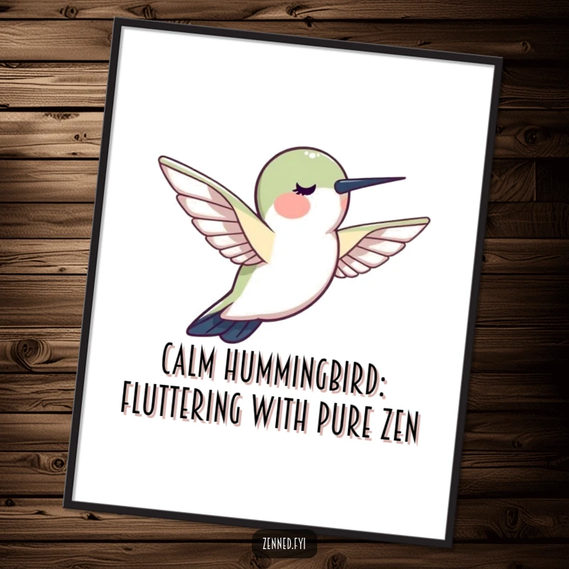 Funny Free Printable Wall Art: A peaceful hummingbird hovers motionlessly, radiating calm and gentle, humorous energy.