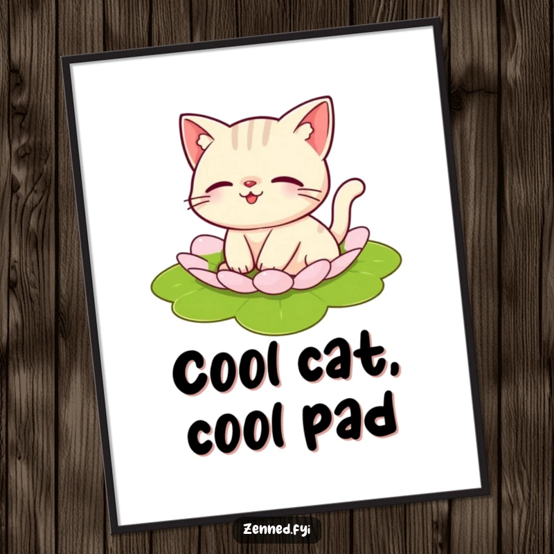 Free Printable Wall Art: Playful cat floating serenely on a lily pad, bringing peaceful vibes to walls.