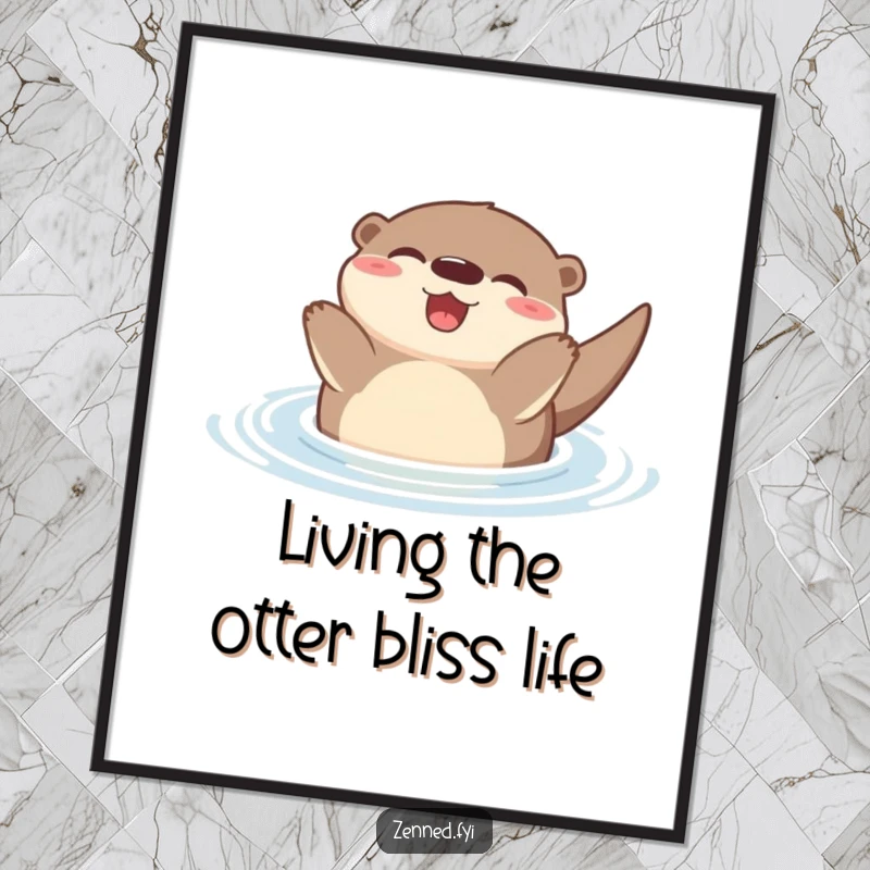 Funny Free Printable Wall Art: A joyful otter floating happily on its back in calm water, radiating pure bliss, downloadable decor.