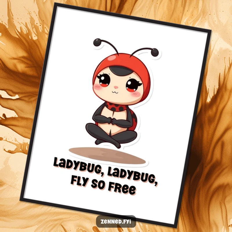 Funny Free Printable Wall Art: A determined red ladybug balancing peacefully with legs crossed in a zen pose.